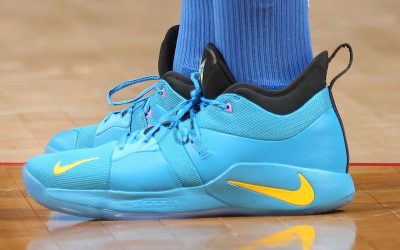 paul george shoes yellow and blue