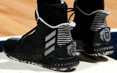 Derrick Rose in the Adidas D Rose 9 'Black with white stripes'