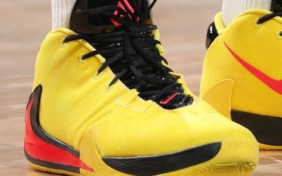 Giannis Antetokounmpo in the Nike Zoom Freak 1 'Yellow, black and red'