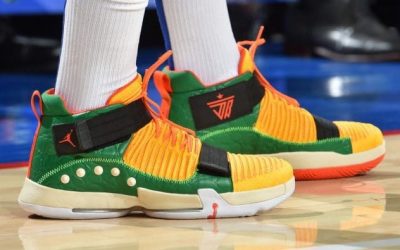 Jimmy Butler in the Jordan Supreme Elevation 'Green and yellow PE'