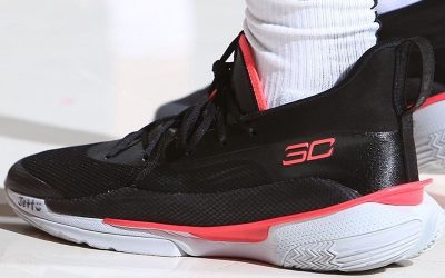 Kent Bazemore in the Under Armour Curry 7 'Black, white and pink'
