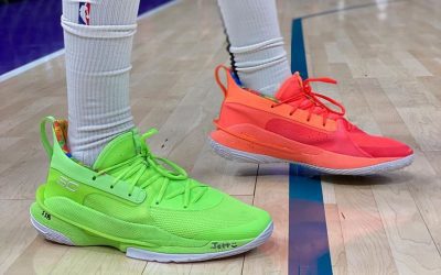Kent Bazemore in the Under Armour Curry 7 'Sour Patch Kids'