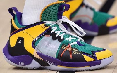 Russell Westbrook in the Jordan Why Not Zer0.2 'Green, yellow, purple and black'