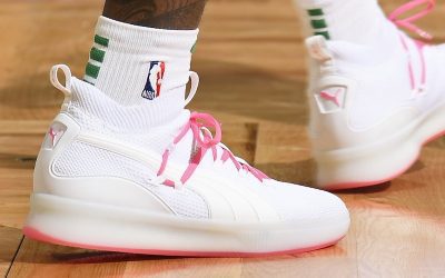 Terry Rozier in the Puma Clyde Court 'White with pink highlights'