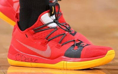 Jayson Tatum in the Nike Kobe AD Exodus 'Red and yellow'