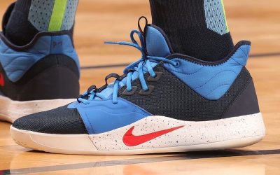 Luka Doncic in the Nike PG 3 'Dark and light blue'