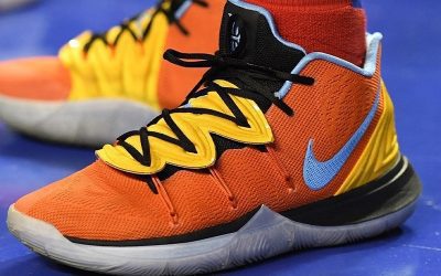 Bruce Brown Jr. in the Nike Kyrie 5 'Orange, yellow and navy blue'