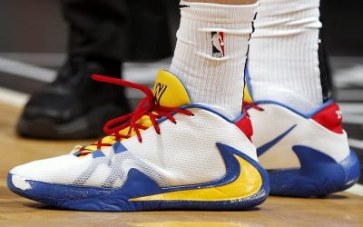 Tyler Herro in the Nike Zoom Freak 1 'White, blue and yellow'