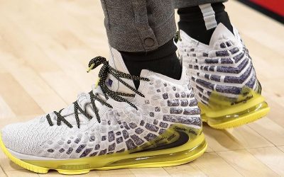 LeBron James in the Nike LeBron 17 'Grey and yellow'