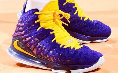 LeBron James in the Nike LeBron 17 'Lakers purple and yellow'