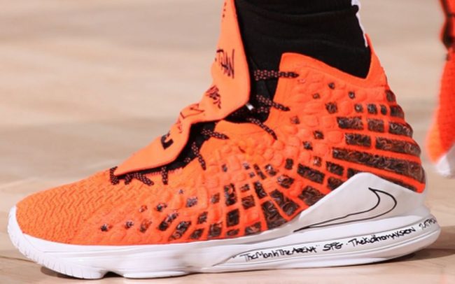 LeBron James in the Nike LeBron 17 “More Than An Athlete Orange”